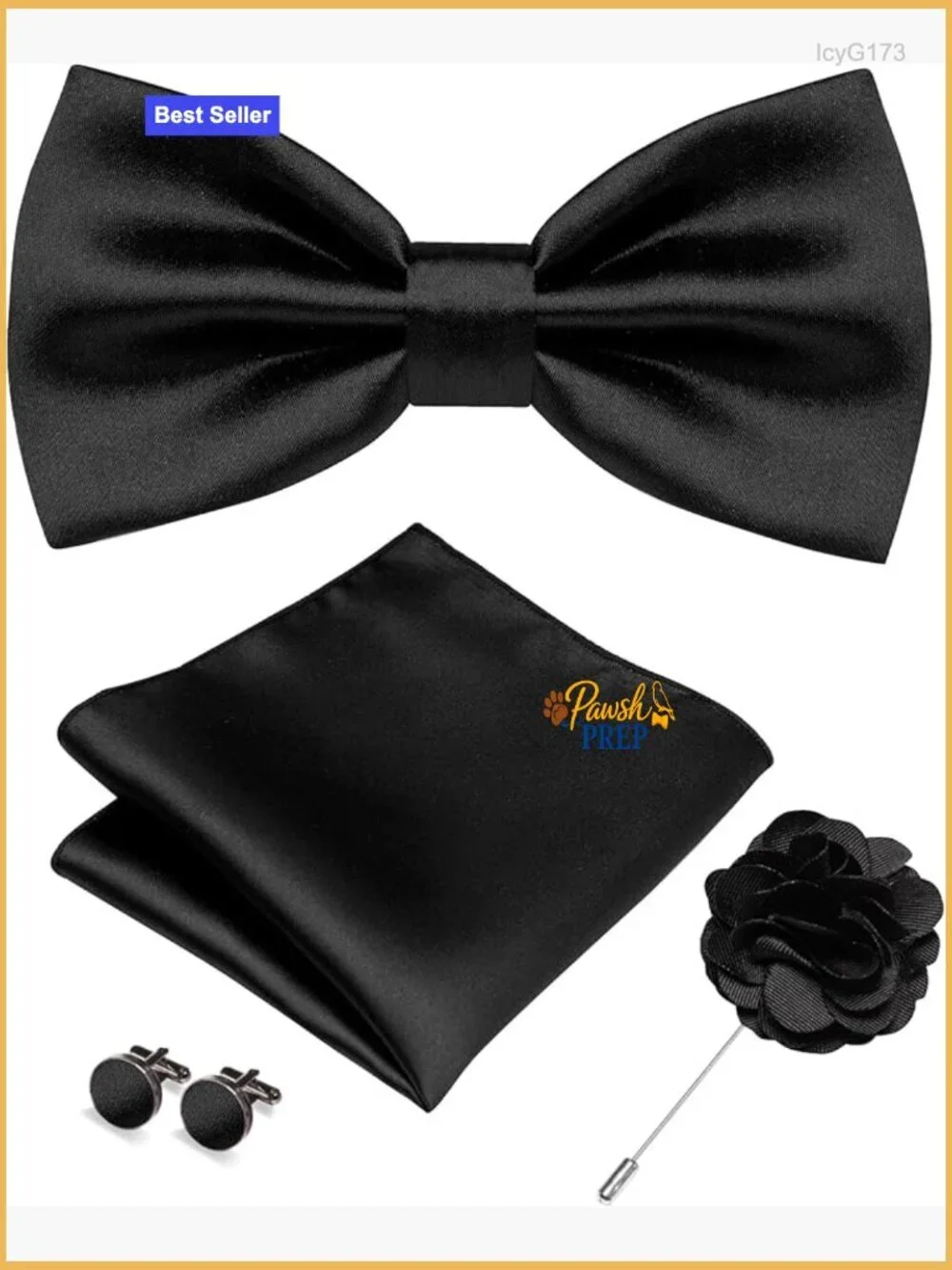 Men's Silk Blend Bow Tie Pocket Square Cufflinks Lapel Pin Set 4PCS